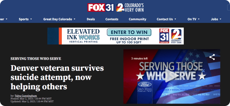 FOX31 Denver article about Zach Tidwell’s work helping others.